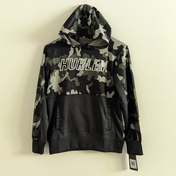 NWT Hurley H20 Dri Solar Pullover Hoodie Size 10/12 Green Camo Gray - Picture 1 of 5